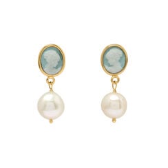 Pearl and porcelain cameo drop earrings by Vintouch