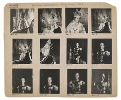 Contact print of Queen Elizabeth II and Prince Philip on her Coronation day