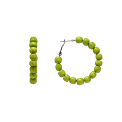 Green wooden bead hoop earrings